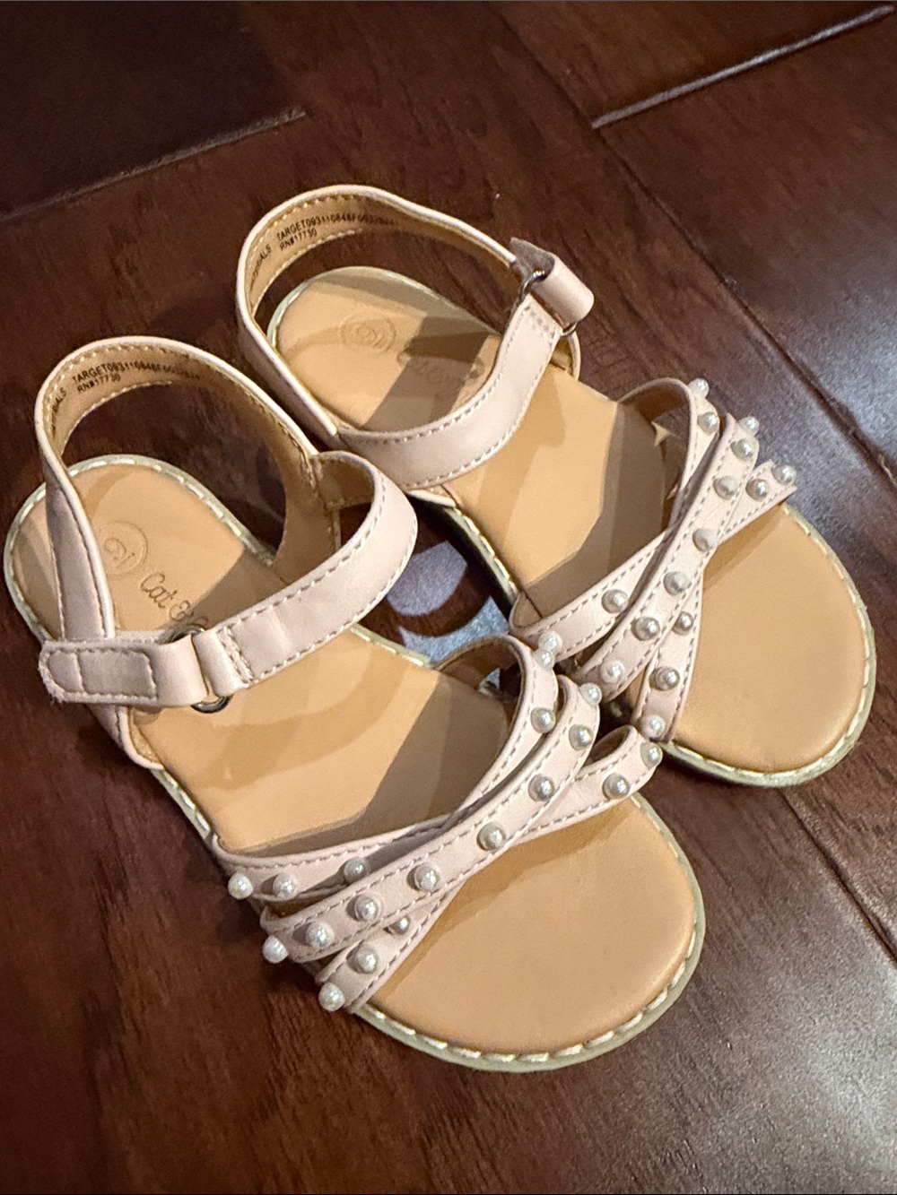 Cat & Jack Pink Pearl-Trim Girls' Strappy Sandals